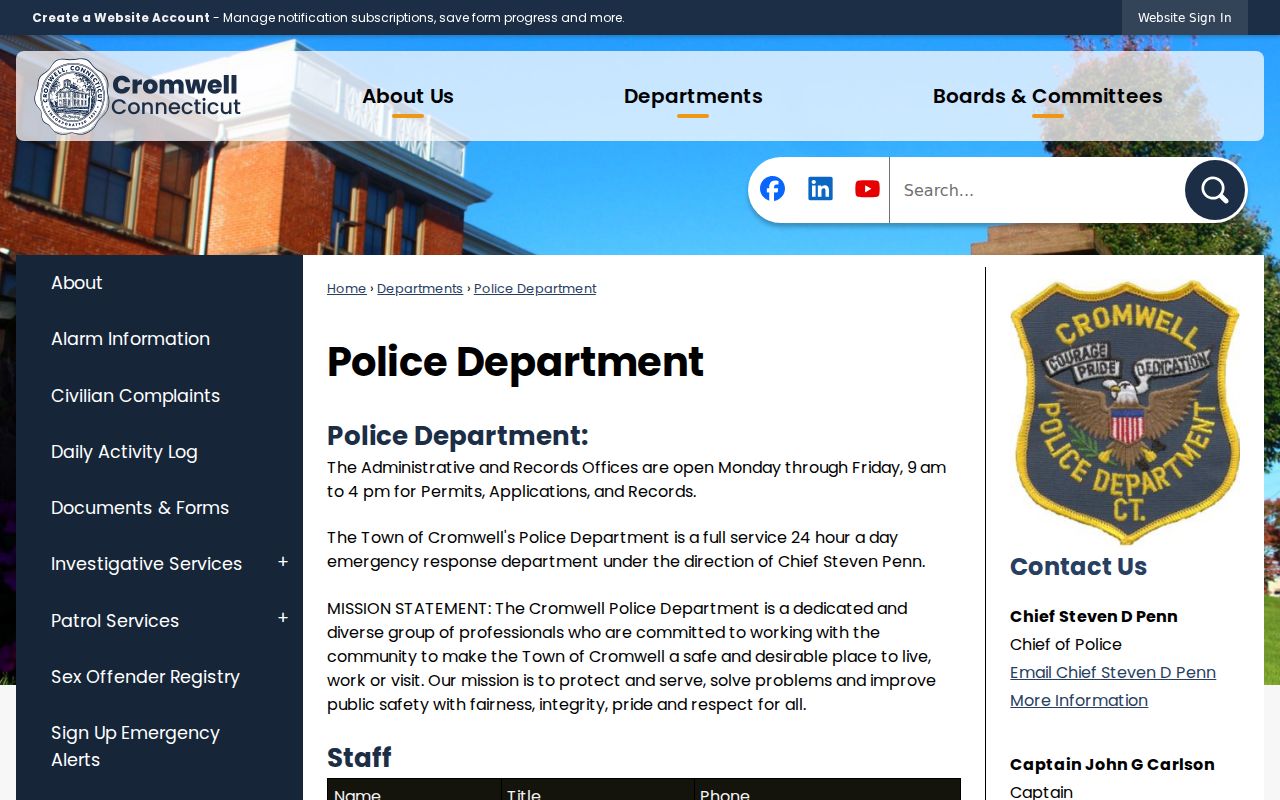 Middlesex County arrest records from Cromwell Police
